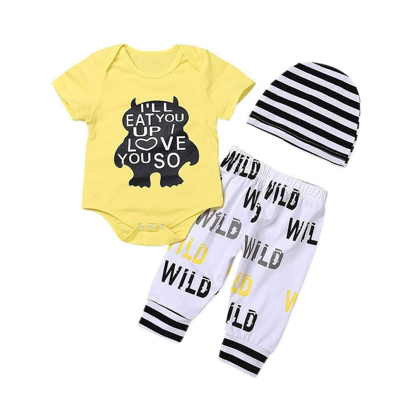 Baby Boys Little Monster Letter Printed Top & Shorts Bulk Baby clothing For Sale - PrettyKid