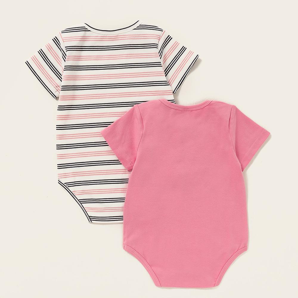 Baby Little Sister 2PCS Cartoon Striped Short Sleeve Rompers Baby Clothing Cheap Wholesale - PrettyKid