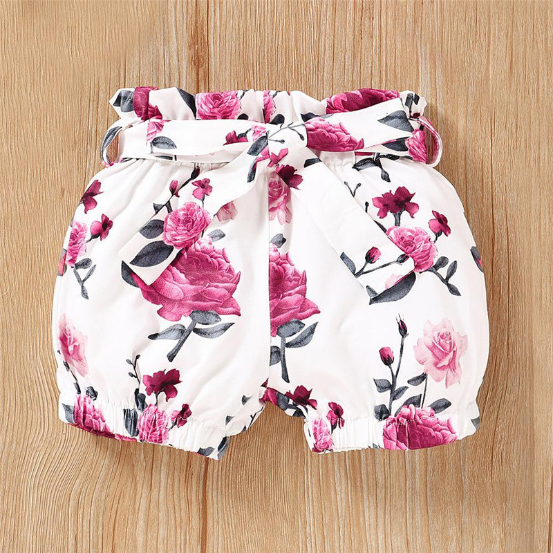Baby Little Sister Short Sleeve Romper & Floral Short & Headband Baby Ruffle Rompers Wholesale - PrettyKid