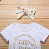 Baby Little Sister Short Sleeve Romper & Floral Trousers & Headband Wholesale Baby Boutique Items - PrettyKid