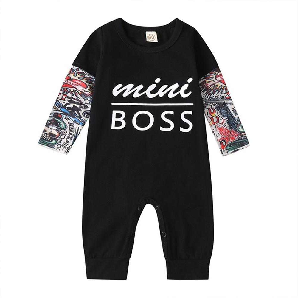 Baby Long-Sleeve Letter Printed Rompers - PrettyKid