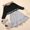 Girls Long-Sleeve Letter Printed T-shirts & Striped Ruffled Skirt Wholesale Little Girl Clothes - PrettyKid
