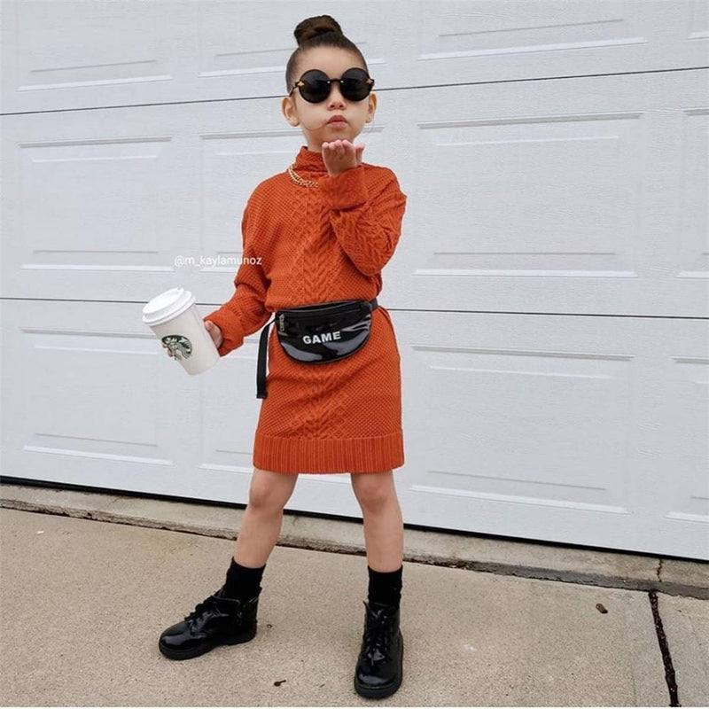Girls Long-Sleeve Solid Color Turtleneck Dress Baby Girl Wholesale - PrettyKid