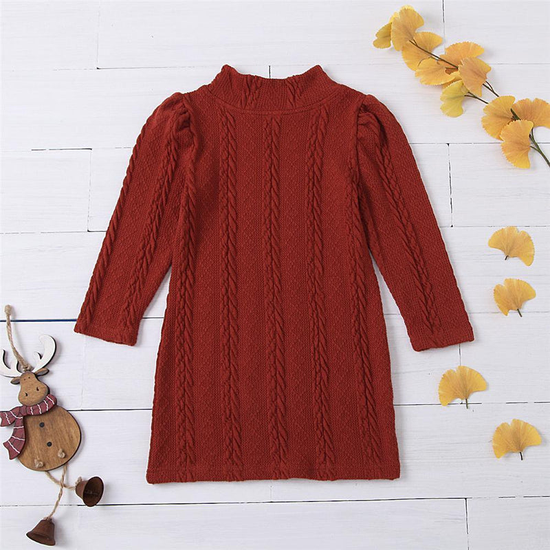 Girls Long-Sleeve Solid Color Turtleneck Dress Baby Girl Wholesale - PrettyKid