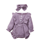 Baby Girls Long-Sleeve Solid Ruffle Bow Romper Baby Boutique Clothes Wholesale - PrettyKid