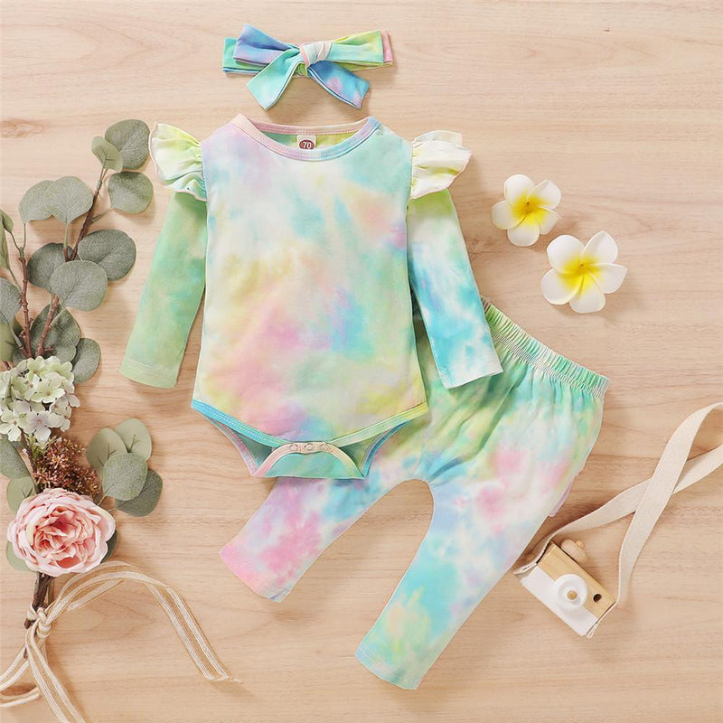 Baby Girls Long-sleeve Tie Dye Romper & Pants - PrettyKid