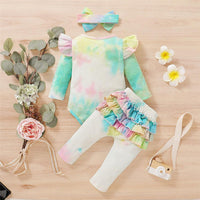 Baby Girls Long-sleeve Tie Dye Romper & Pants - PrettyKid