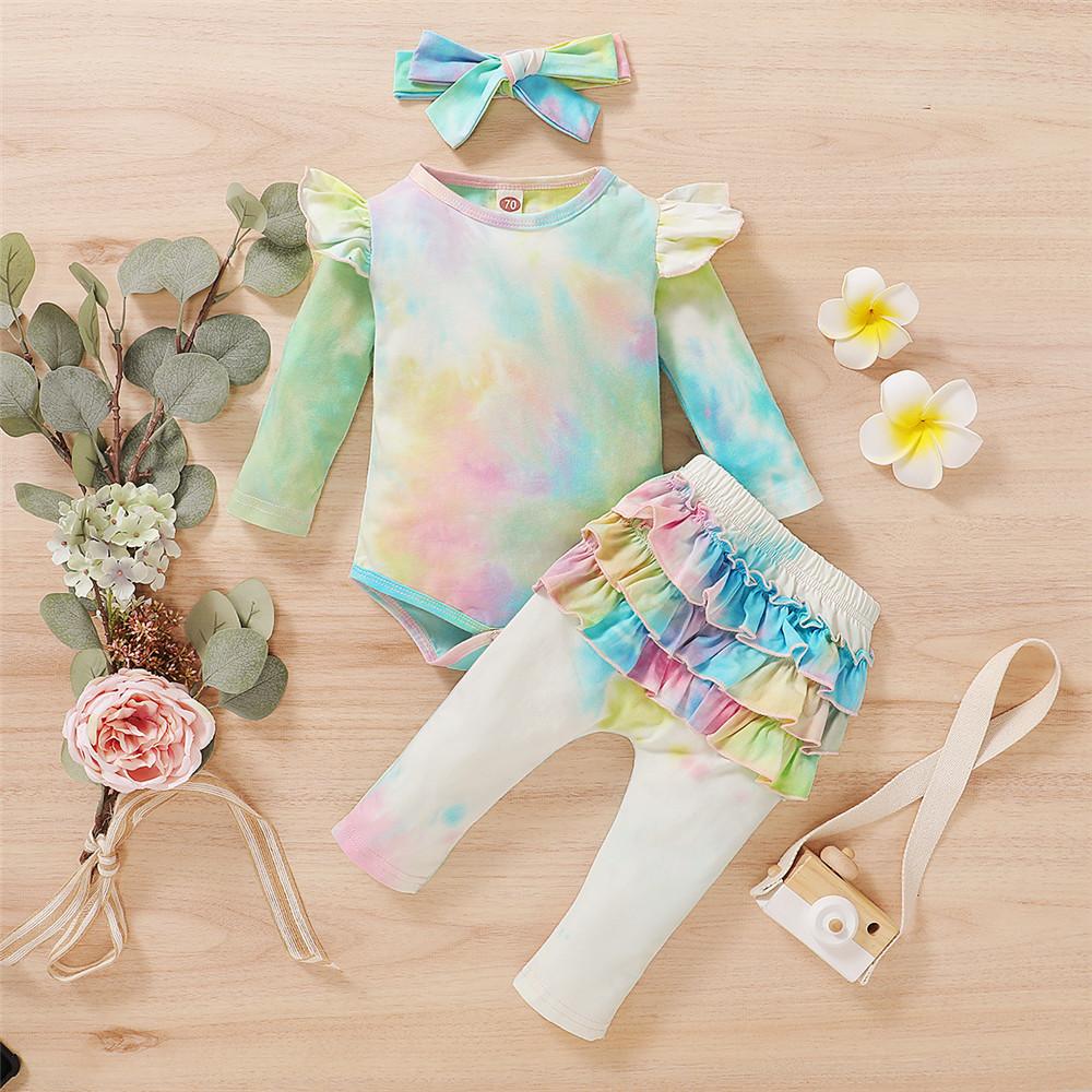 Baby Girls Long-sleeve Tie Dye Romper & Pants - PrettyKid