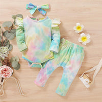 Baby Girls Long-sleeve Tie Dye Romper & Pants - PrettyKid