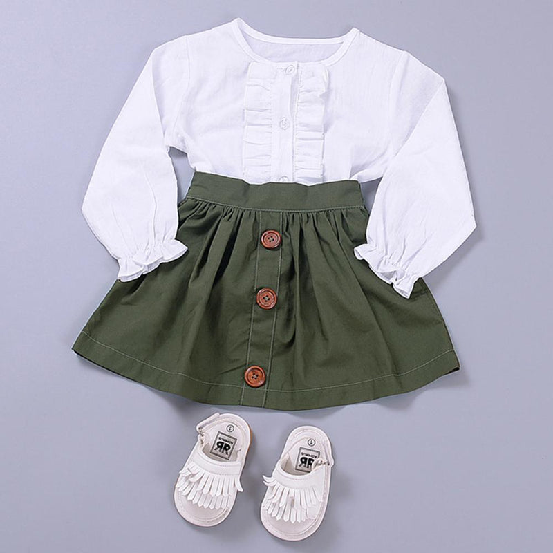 Toddler Girls Long Sleeve Blouse & Skirt Girls Clothes Wholesale - PrettyKid