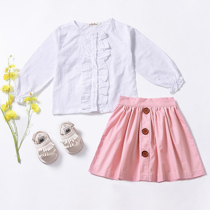 Toddler Girls Long Sleeve Blouse & Skirt Girls Clothes Wholesale - PrettyKid