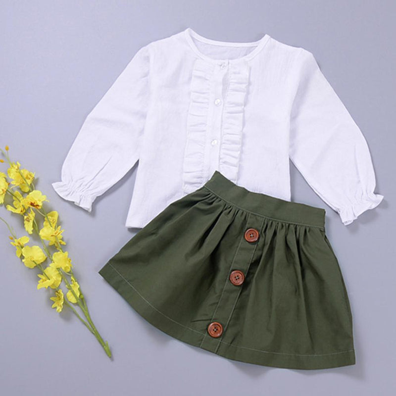 Toddler Girls Long Sleeve Blouse & Skirt Girls Clothes Wholesale - PrettyKid