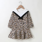 Girls Long Sleeve Bow Decor Leopard Splicing Dress Trendy Toddler clothing Cheap - PrettyKid