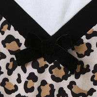 Girls Long Sleeve Bow Decor Leopard Splicing Dress Trendy Toddler clothing Cheap - PrettyKid