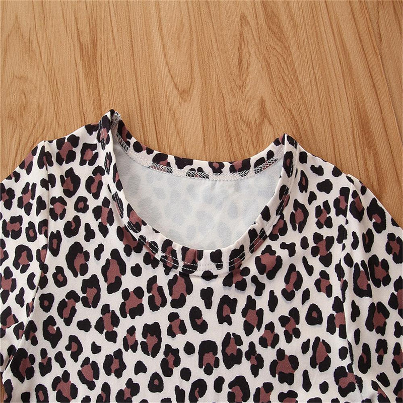 Girls Long Sleeve Bow Leopard Top & Skirt Girls Clothing Wholesale - PrettyKid