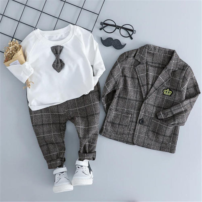 Boys Long Sleeve Bow Plaid Top & Outerwear & Pants - PrettyKid