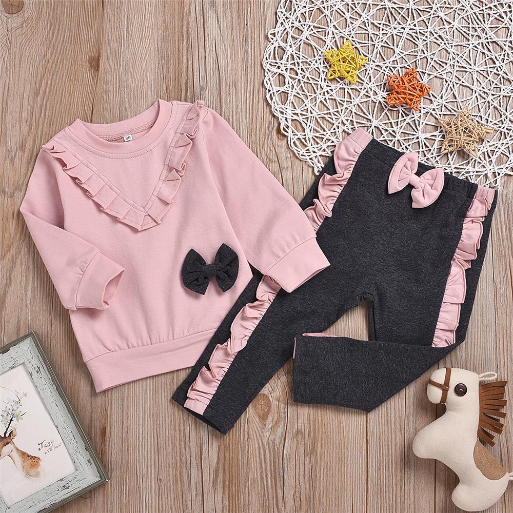 Girls Long Sleeve Bow Top & Pants Wholesale Little Girls Clothes - PrettyKid