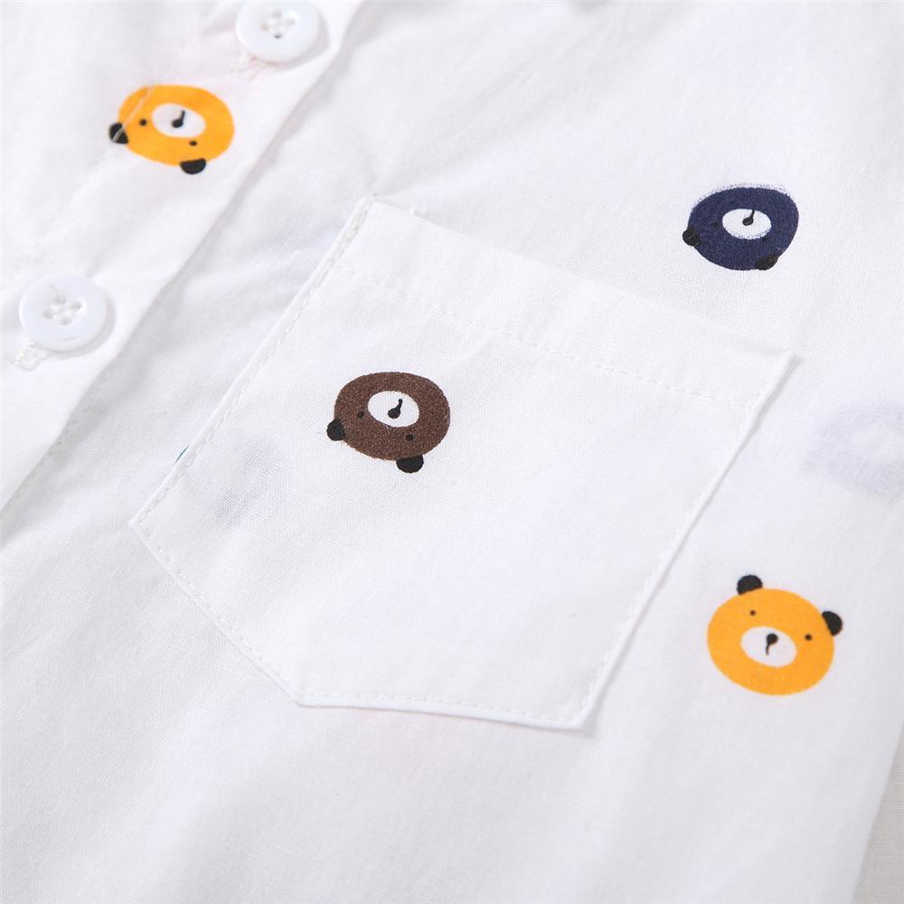 Boys Long Sleeve Button Cartoon Bear Printed Lapel Shirt Wholesale Childrens Clothing - PrettyKid