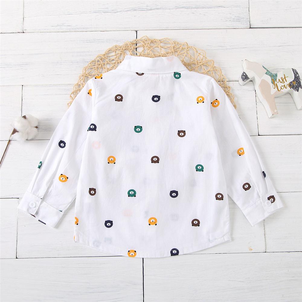 Boys Long Sleeve Button Cartoon Bear Printed Lapel Shirt Wholesale Childrens Clothing - PrettyKid