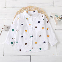 Boys Long Sleeve Button Cartoon Bear Printed Lapel Shirt Wholesale Childrens Clothing - PrettyKid