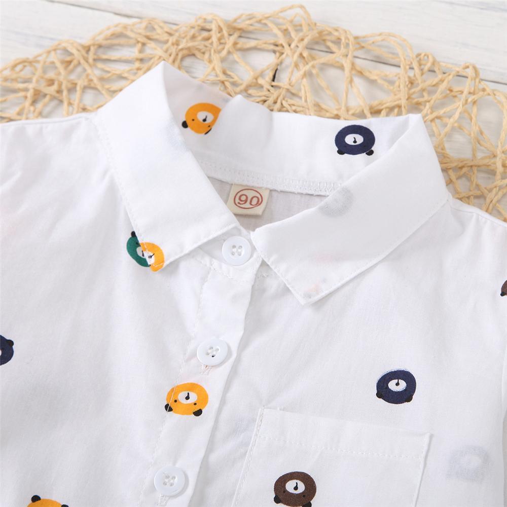 Boys Long Sleeve Button Cartoon Bear Printed Lapel Shirt Wholesale Childrens Clothing - PrettyKid