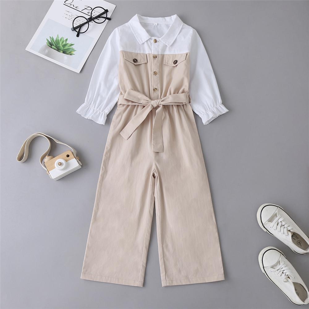 Toddler Girl Long Sleeve Button Lapel Color Contrast Jumpsuit Wholesale Girl - PrettyKid