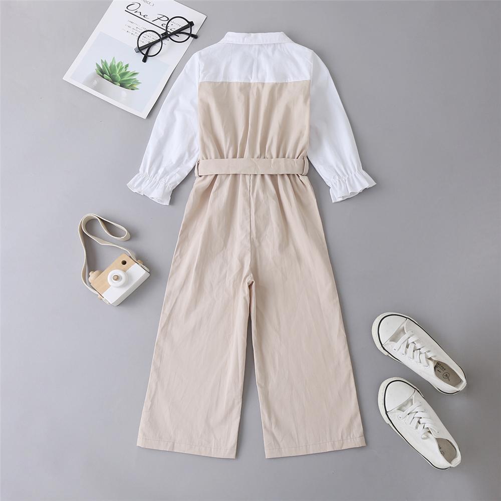Toddler Girl Long Sleeve Button Lapel Color Contrast Jumpsuit Wholesale Girl - PrettyKid