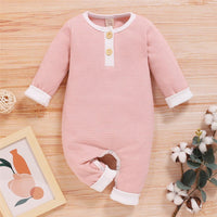 Baby Unisex Long Sleeve Button Romper Buy Baby Clothes In Bulk - PrettyKid