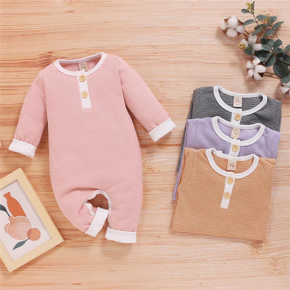 Baby Unisex Long Sleeve Button Romper Buy Baby Clothes In Bulk - PrettyKid