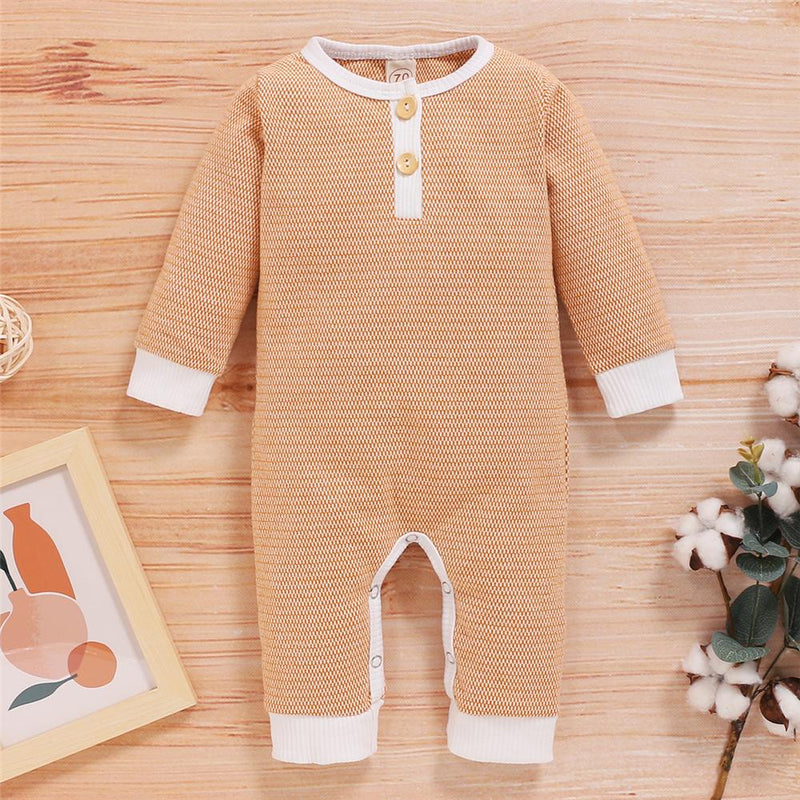 Baby Unisex Long Sleeve Button Romper Buy Baby Clothes In Bulk - PrettyKid
