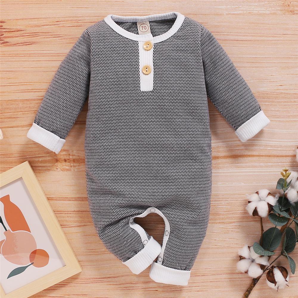 Baby Unisex Long Sleeve Button Romper Buy Baby Clothes In Bulk - PrettyKid