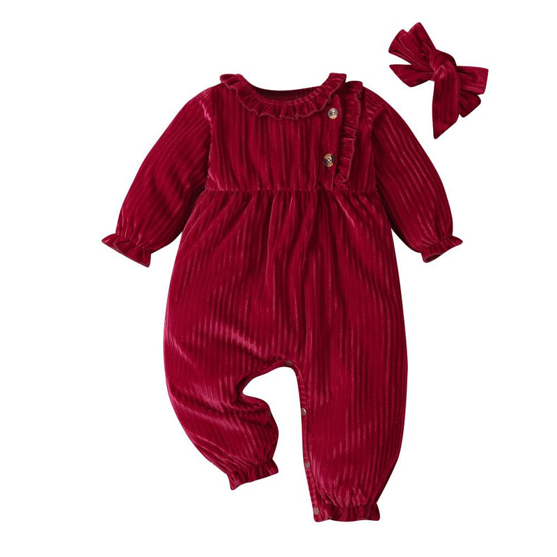 Baby Girls Long Sleeve Button Solid Color Romper Baby Clothes Wholesale Bulk - PrettyKid