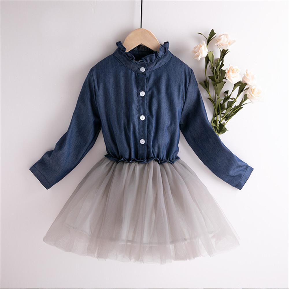 Girls Long Sleeve Button Sweet Tulle Dress - PrettyKid