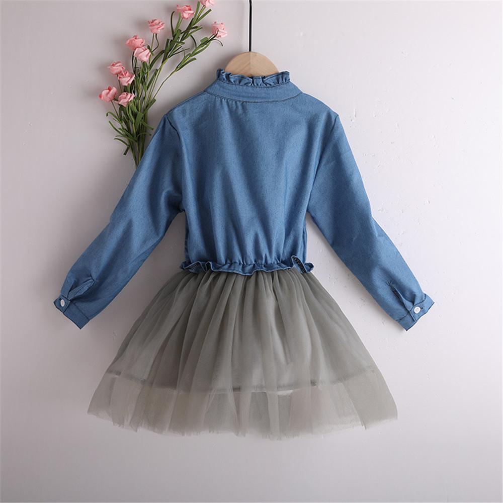 Girls Long Sleeve Button Sweet Tulle Dress - PrettyKid