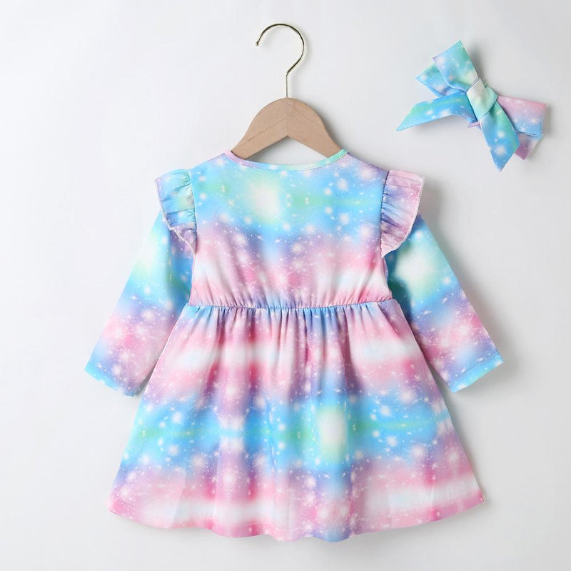 Baby Girl Long Sleeve Button Tie Dye Dress Baby Clothes Wholesale Bulk - PrettyKid