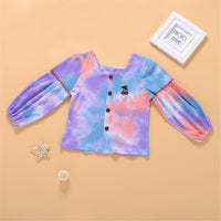 Toddler Girls Long Sleeve Button Tie Dye Top Girl Boutique Clothing Wholesale - PrettyKid