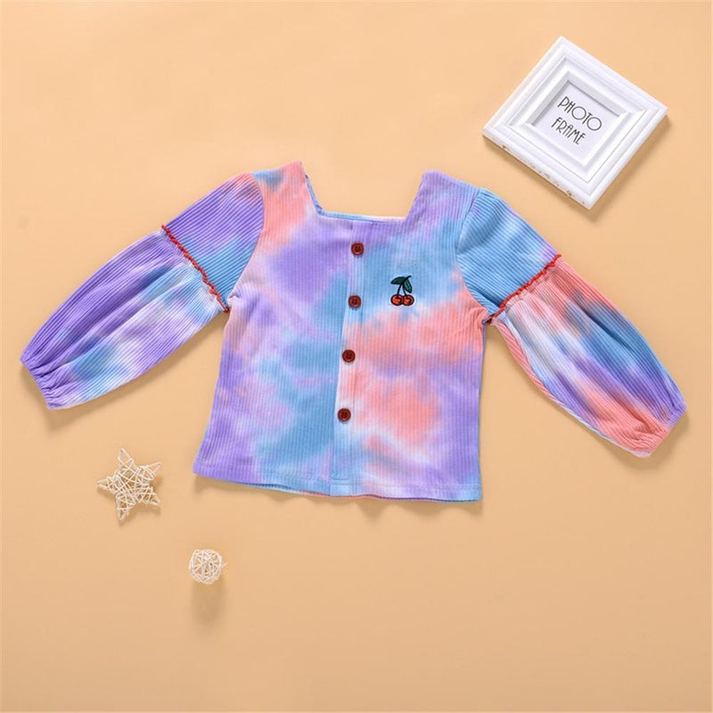 Toddler Girls Long Sleeve Button Tie Dye Top Girl Boutique Clothing Wholesale - PrettyKid