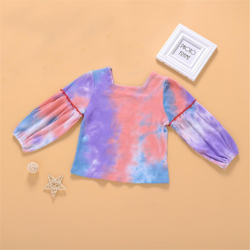 Toddler Girls Long Sleeve Button Tie Dye Top Girl Boutique Clothing Wholesale - PrettyKid