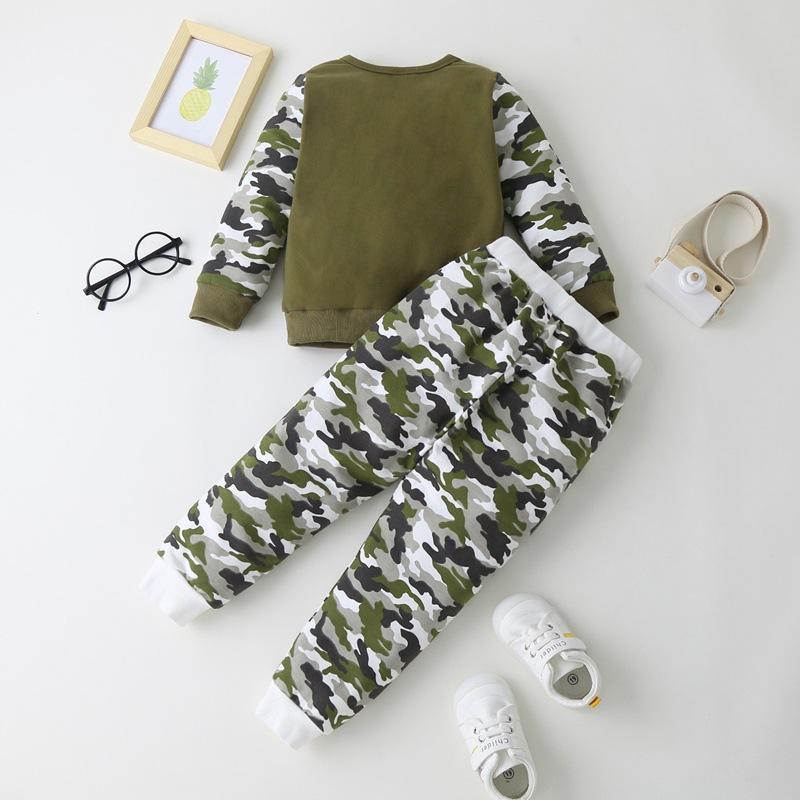 Camouflage Letter Boys Long Sleeve Top & Pants trendy kids clothing - PrettyKid