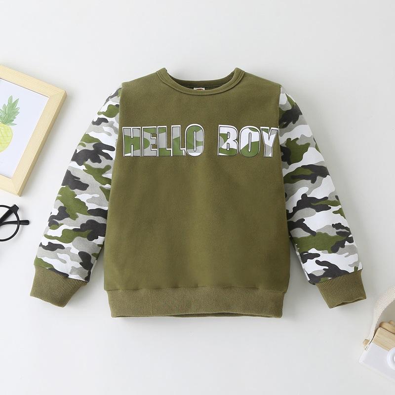 Camouflage Letter Boys Long Sleeve Top & Pants trendy kids clothing - PrettyKid