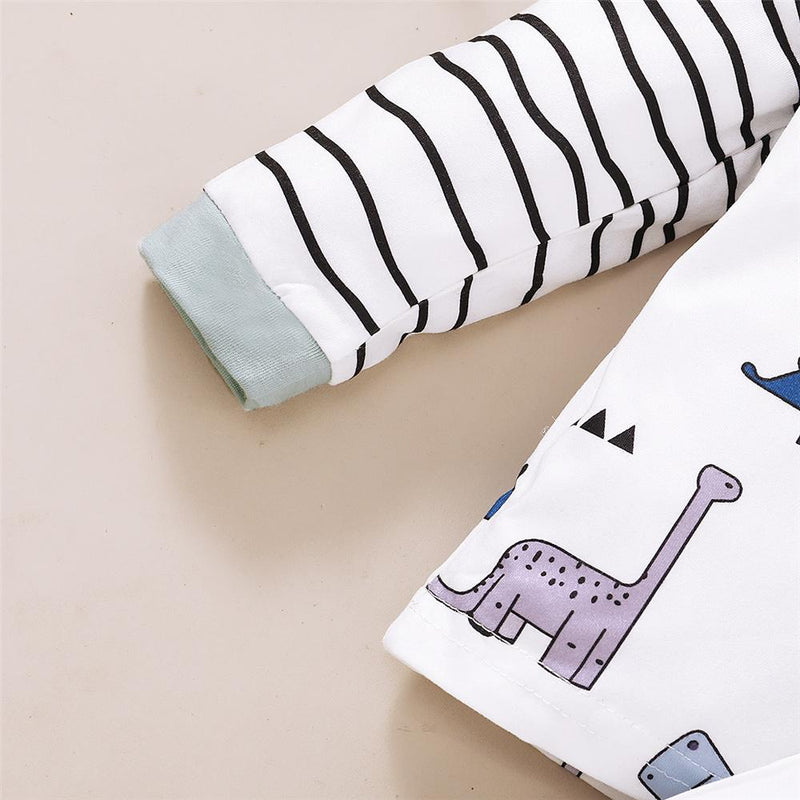 Baby Boys Long Sleeve Cartoon Dinosaur Printed Striped Top & Pants & Hat Baby Clothes Suppliers - PrettyKid