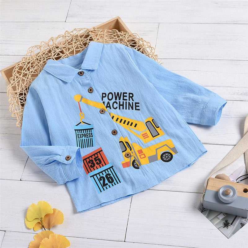 Boys Long Sleeve Cartoon Engineering Vehicle Shirts Baby Boy Boutique Wholesale - PrettyKid
