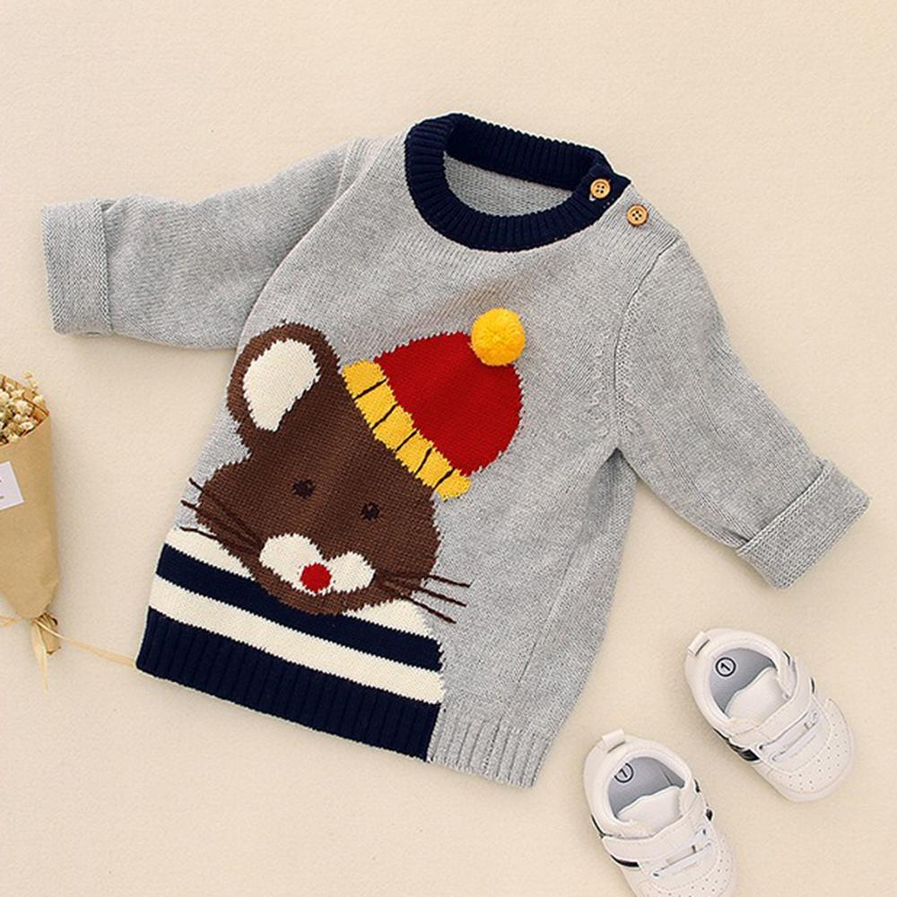 Boys Long Sleeve Cartoon Mouse Printed Sweaters - PrettyKid