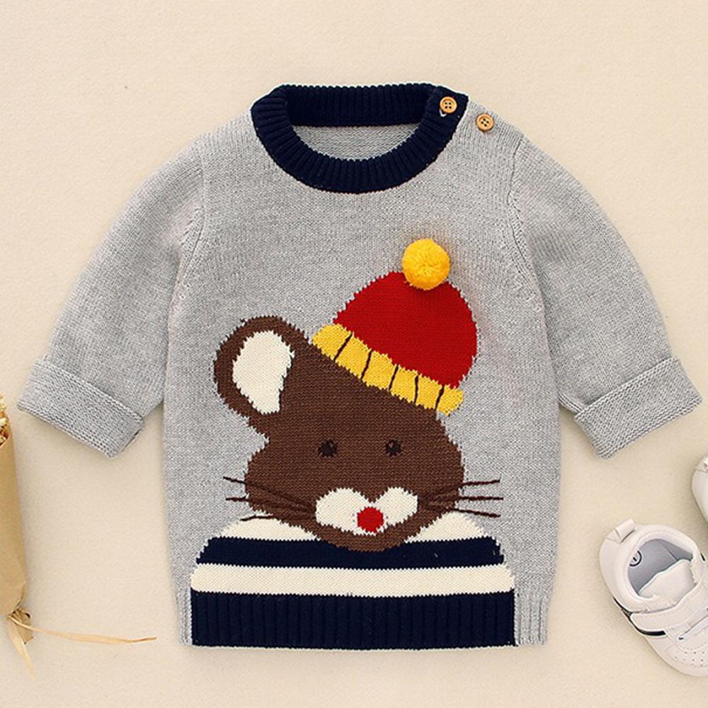 Boys Long Sleeve Cartoon Mouse Printed Sweaters - PrettyKid