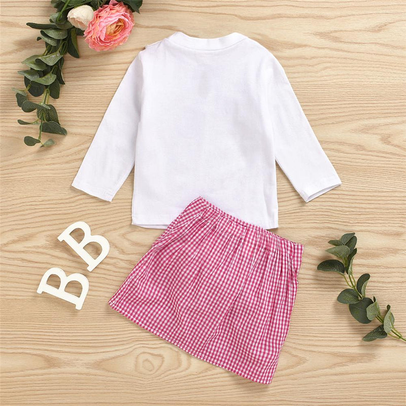 Girls Long Sleeve Casual Bow Top & Plaid Skirt Wholesale Little Girls Clothes - PrettyKid