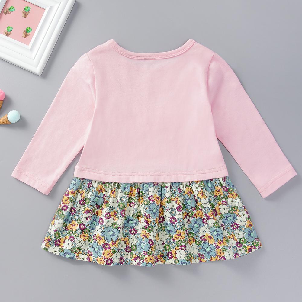 Baby Girls Long Sleeve Floral Splicing Dress Baby Boutique Wholesale - PrettyKid