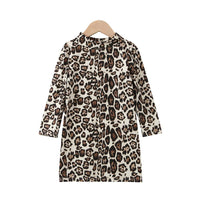 Girls Long Sleeve Casual Leopard Dress Kids Wholesale Clothing - PrettyKid