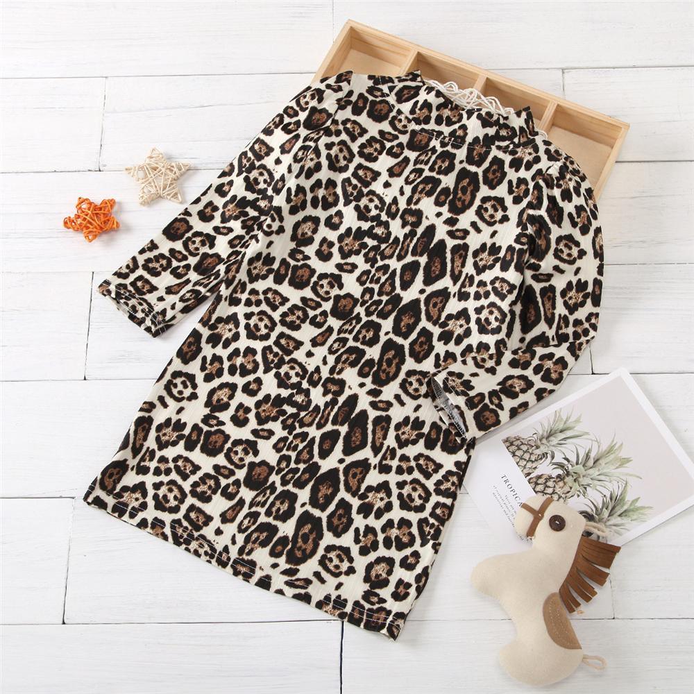 Girls Long Sleeve Casual Leopard Dress Kids Wholesale Clothing - PrettyKid