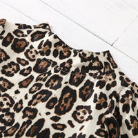 Girls Long Sleeve Casual Leopard Dress Kids Wholesale Clothing - PrettyKid