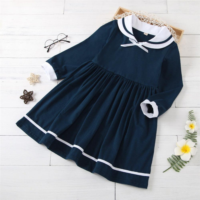 Girls Long Sleeve Casual Princess Pleated Dress Girls Wholesale Clothing - PrettyKid